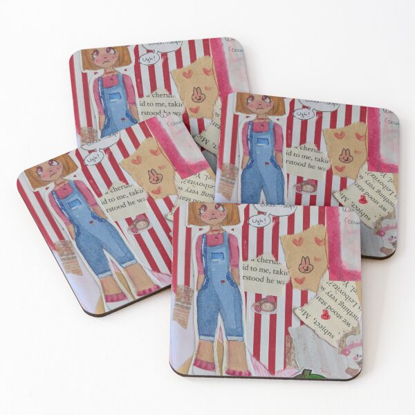 Item preview, Cute Mushroom Hat Girl Overalls Sketchbook Collage designed and sold by Canvas & Chaos.