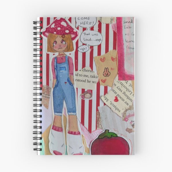 Item preview, Cute Mushroom Hat Girl Overalls Sketchbook Collage designed and sold by Canvas & Chaos.