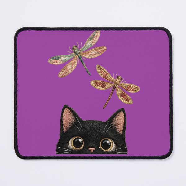 Item preview, Black Cat and Embroidered Dragonflies - Cute and Magical Textile Art designed and sold by Natalia-Vlad.