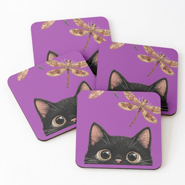 Item preview, Black Cat and Embroidered Dragonflies - Cute and Magical Textile Art designed and sold by Natalia-Vlad.