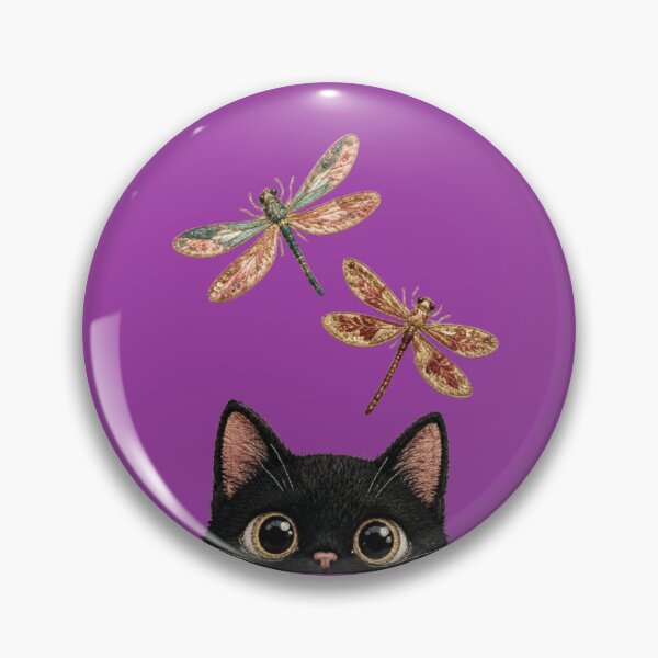 Item preview, Black Cat and Embroidered Dragonflies - Cute and Magical Textile Art designed and sold by Natalia-Vlad.