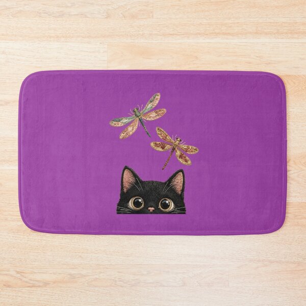 Item preview, Black Cat and Embroidered Dragonflies - Cute and Magical Textile Art designed and sold by Natalia-Vlad.