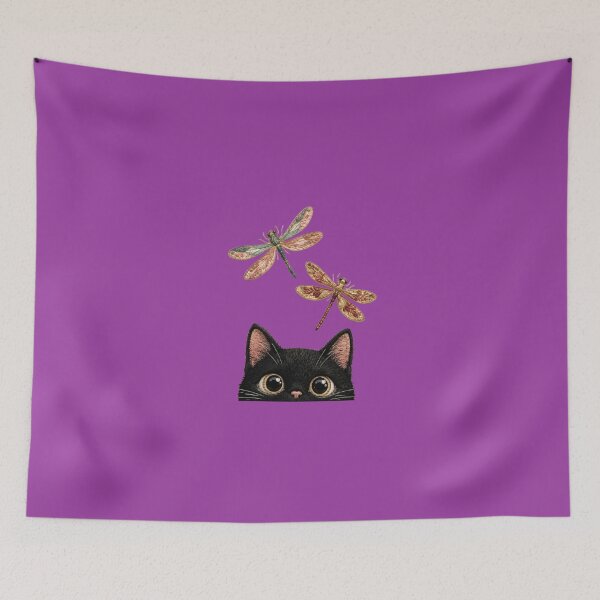 Item preview, Black Cat and Embroidered Dragonflies - Cute and Magical Textile Art designed and sold by Natalia-Vlad.