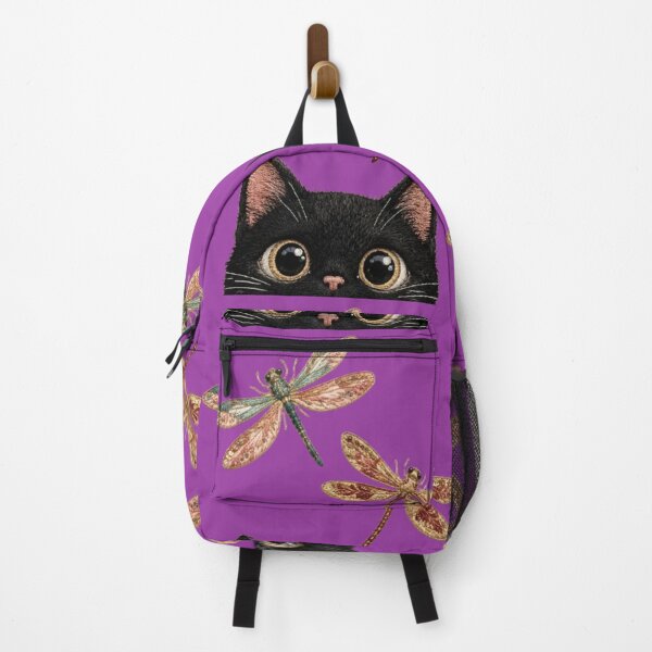 Item preview, Black Cat and Embroidered Dragonflies - Cute and Magical Textile Art designed and sold by Natalia-Vlad.