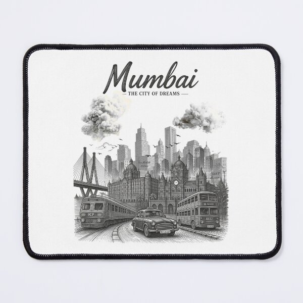 Item preview, Mumbai – The City of Dreams | Taj Mahal Palace, CSMT, Sea Link & Vintage Taxi Graphic T-Shirt | India Travel Streetwear ver 21 designed and sold by mndesignworx.