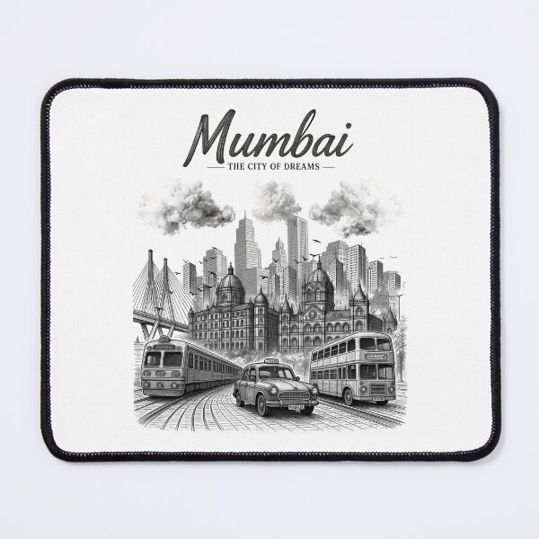 Item preview, Mumbai – The City of Dreams | Taj Mahal Palace, CSMT, Sea Link & Vintage Taxi Graphic T-Shirt | India Travel Streetwear ver 22 designed and sold by mndesignworx.