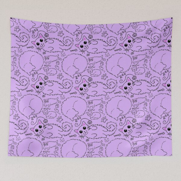 Item preview, Cat doodle purple and black pattern  designed and sold by Sharkuchhie.