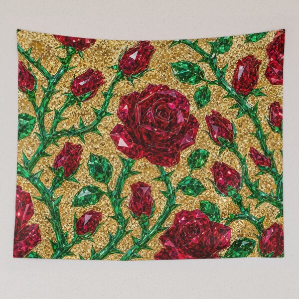 Item preview, Luxury Crystal Ruby Roses on Gold Glitter Background designed and sold by Aimaniia666.