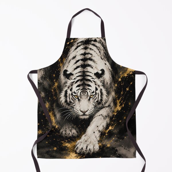 Item preview, Majestic White Tiger in Black and Gold | Luxury Ink Wildlife Art designed and sold by ManJiangHong.