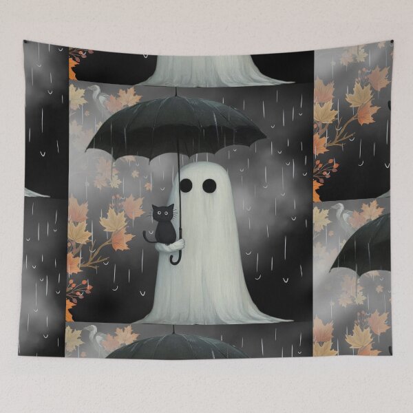 Item preview, Cute Ghost and Black Cat Under Umbrella designed and sold by A touch of creativity.