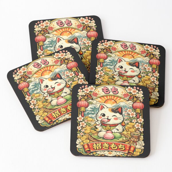 Item preview, Lucky Cat Eating Mochi Japan Kawaii designed and sold by redsharkuk.