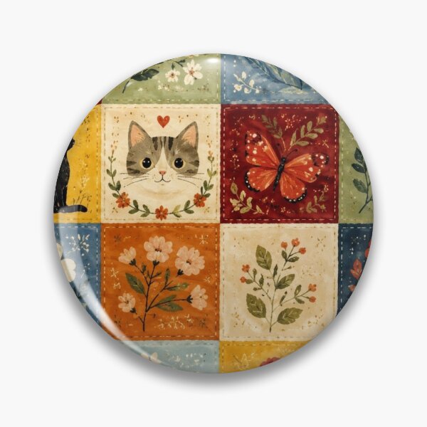 Item preview, Patchwork Flowers and Cats - Vintage Cottagecore Quilt designed and sold by Natalia-Vlad.