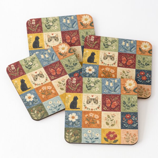 Item preview, Patchwork Flowers and Cats - Vintage Cottagecore Quilt designed and sold by Natalia-Vlad.