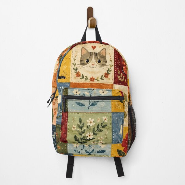 Item preview, Patchwork Flowers and Cats - Vintage Cottagecore Quilt designed and sold by Natalia-Vlad.