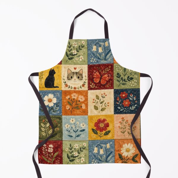 Item preview, Patchwork Flowers and Cats - Vintage Cottagecore Quilt designed and sold by Natalia-Vlad.
