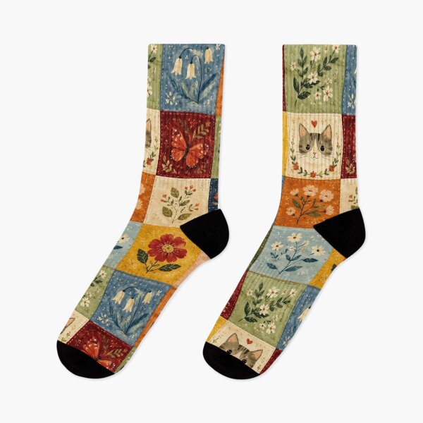 Item preview, Patchwork Flowers and Cats - Vintage Cottagecore Quilt designed and sold by Natalia-Vlad.