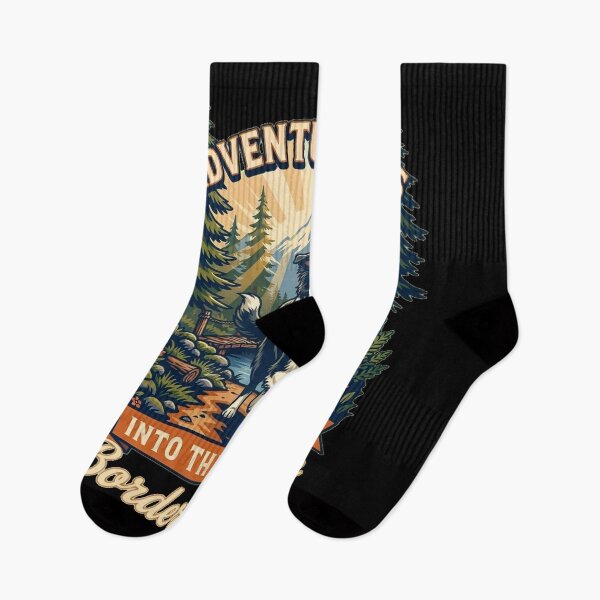 Item preview, Adventure Dogs – Into the Woods | Border Collie Hiking Vintage Outdoor designed and sold by No Excuses Supply.