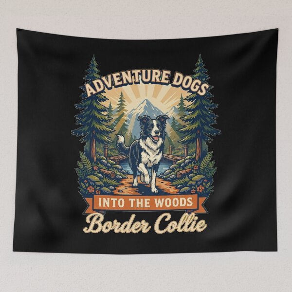Item preview, Adventure Dogs – Into the Woods | Border Collie Hiking Vintage Outdoor designed and sold by No Excuses Supply.