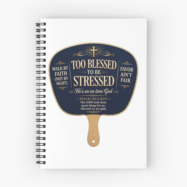 Item preview, Too Blessed To Be Stressed Church Fan God Is On Time designed and sold by WordsplusFabric.