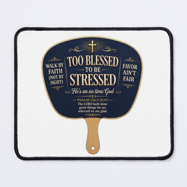 Item preview, Too Blessed To Be Stressed Church Fan God Is On Time designed and sold by WordsplusFabric.