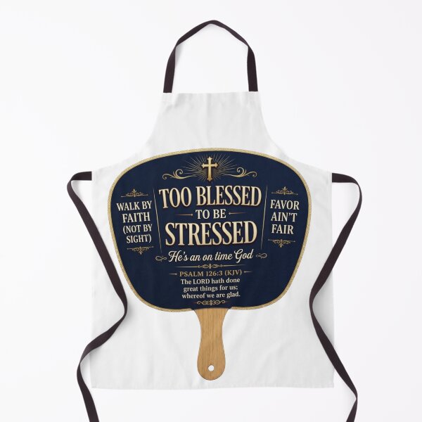 Item preview, Too Blessed To Be Stressed Church Fan God Is On Time designed and sold by WordsplusFabric.