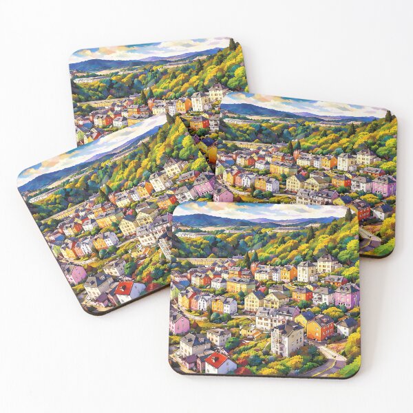 Item preview, Colorful Hillside Townscape designed and sold by cuprum.