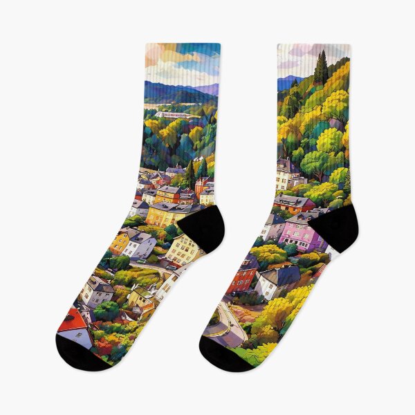 Item preview, Colorful Hillside Townscape designed and sold by cuprum.