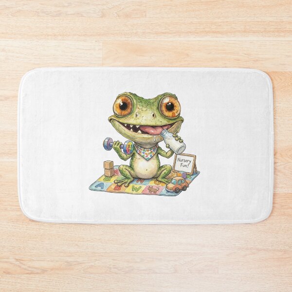 Item preview, Funny Gym Frog Cartoon Character – Cute Baby Frog Drinking Milk & Lifting Weights Illustration designed and sold by Dinaelsherkawy.