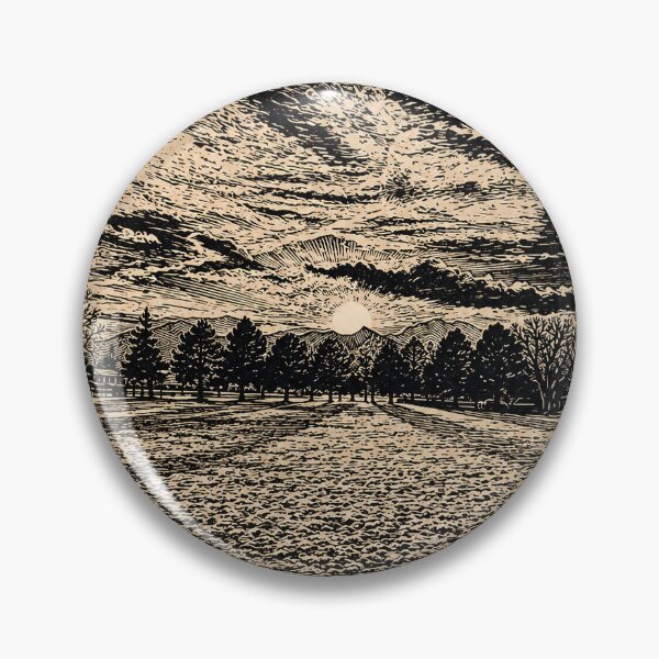 Item preview, Sunset Over an Open Field | Landscape Linocut Sticker & Postcard designed and sold by Linoluca.