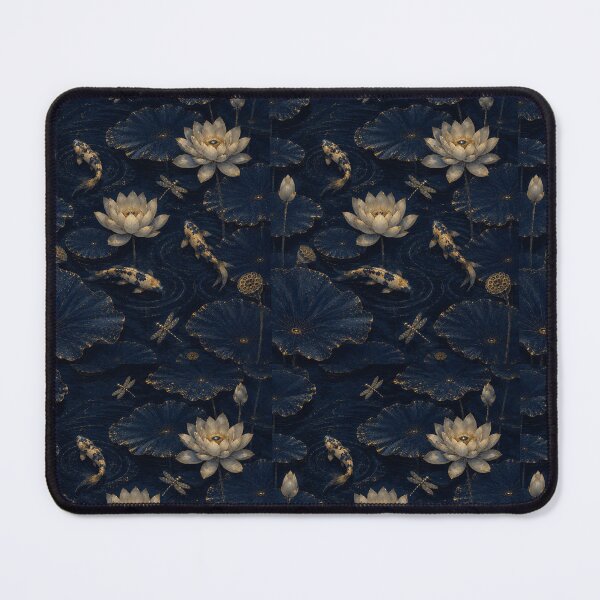 Item preview, Elegant Navy Blue Koi Fish and White Lotus Pattern | Japanese Inspired Luxury Botanical Design designed and sold by PatternFranzy.