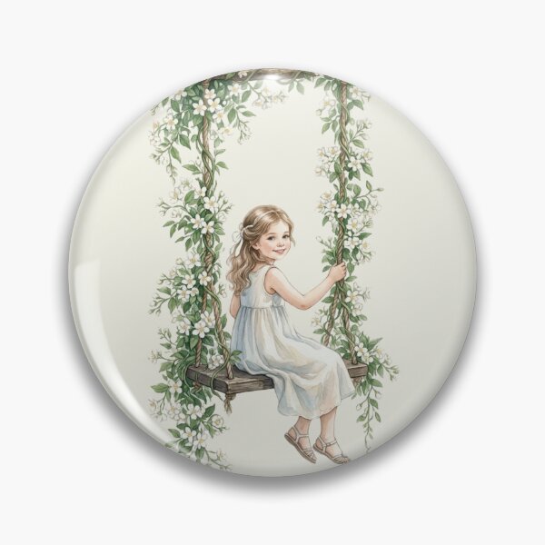 Item preview, watercolor Blond Girl on a Jasmine covered Swing designed and sold by TB-73.