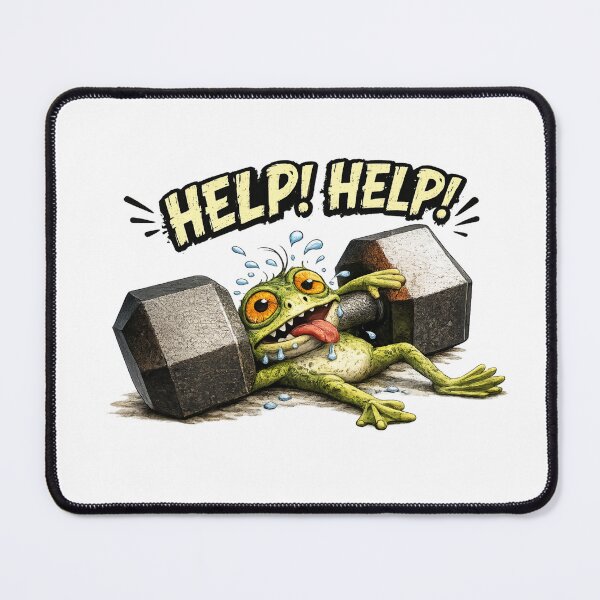 Item preview, Funny Gym Frog Trapped Under Heavy Dumbbell HELP! HELP! Cartoon Workout Fitness Design designed and sold by Dinaelsherkawy.