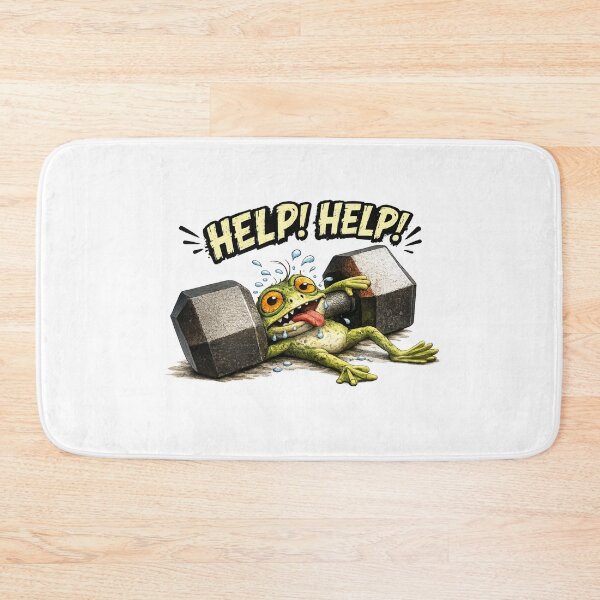Item preview, Funny Gym Frog Trapped Under Heavy Dumbbell HELP! HELP! Cartoon Workout Fitness Design designed and sold by Dinaelsherkawy.