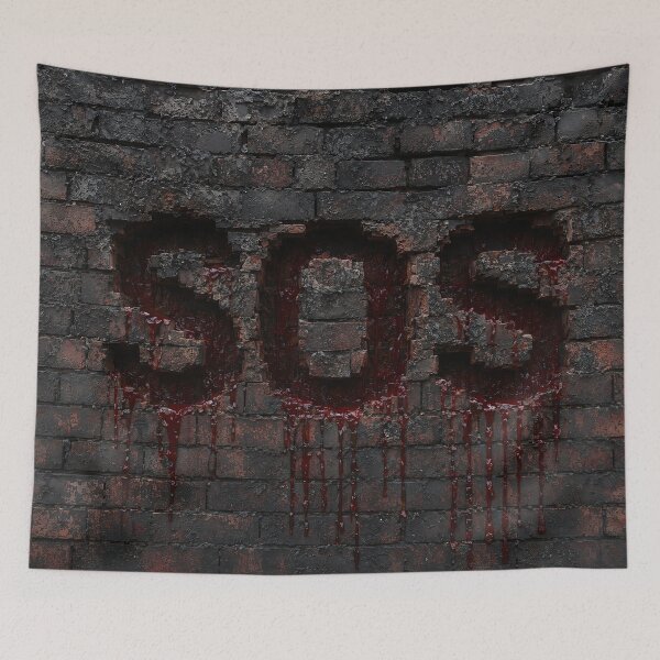 Item preview, Bloody SOS Message in Burned Brick Wall Horror Concept designed and sold by Aimaniia666.