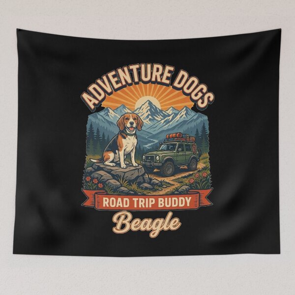Item preview, Adventure Dogs – Road Trip Buddy | Beagle Vintage Off-Road Camping designed and sold by No Excuses Supply.