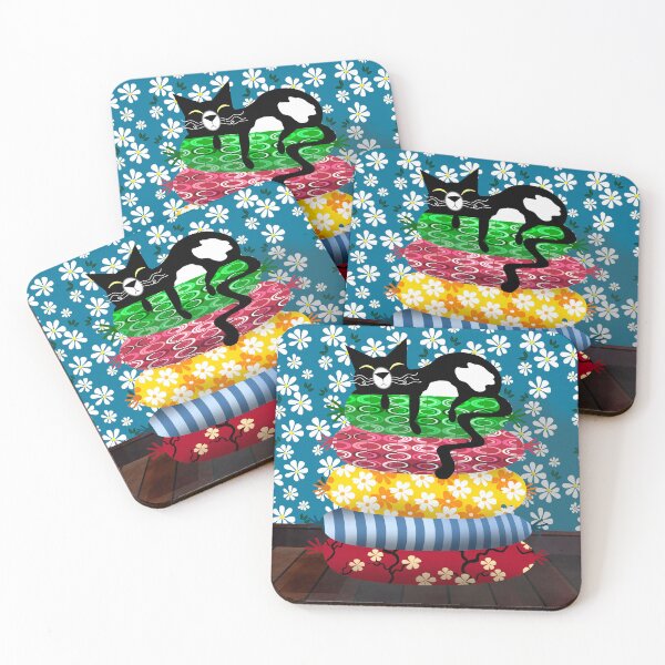 Item preview, A Tuxedo Cat Relaxing on a Pile of Cushions designed and sold by Andrew  Hitchen.
