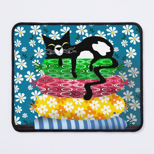 Item preview, A Tuxedo Cat Relaxing on a Pile of Cushions designed and sold by Andrew Hitchen.