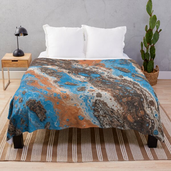 Item preview, Abstract Blue Acrylic Fluid Art with Tree Bark Texture designed and sold by Aimaniia666.
