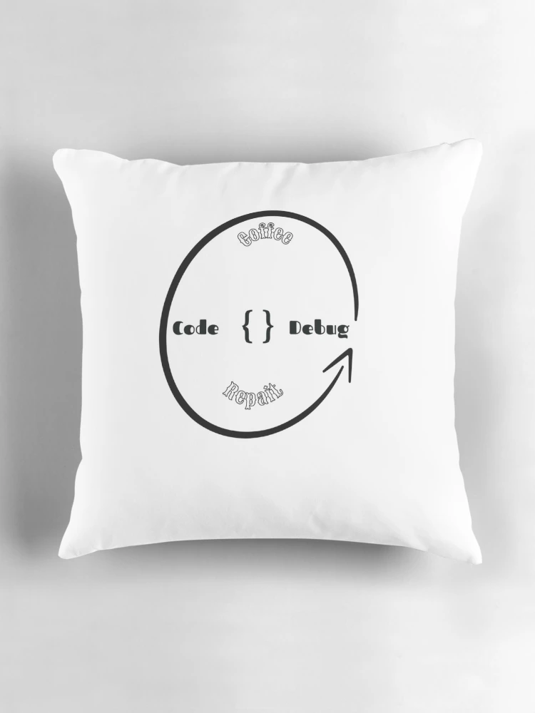 Thumbnail 3 of 4, Pillow, Coding Loop Code Coffee Debug Repeat Programmer Lifecycle designed and sold by cozy-creative.