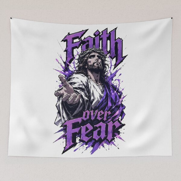 Aperçu de l'œuvre Jesus Christ Christian Bible verses spirituality - God is good religious Christianity catholic church Faith over fear design créée et vendue par DUMEJE.
