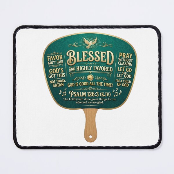 Item preview, Blessed And Highly Favored Traditional Church Fan designed and sold by WordsplusFabric.