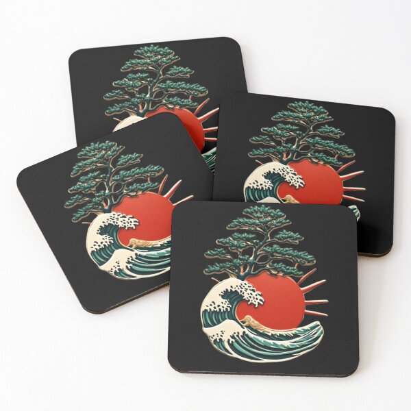 Item preview, Red Sun Rising Over Wave & Pine Tree | Modern Japanese Icon 02 designed and sold by Shift-Bloom.