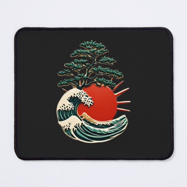 Item preview, Red Sun Rising Over Wave & Pine Tree | Modern Japanese Icon 02 designed and sold by Shift-Bloom.