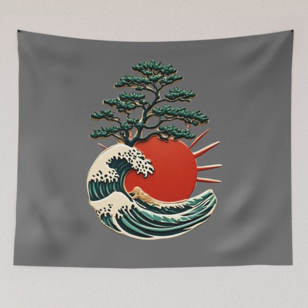 Item preview, Red Sun Rising Over Wave & Pine Tree | Modern Japanese Icon 02 designed and sold by Shift-Bloom.