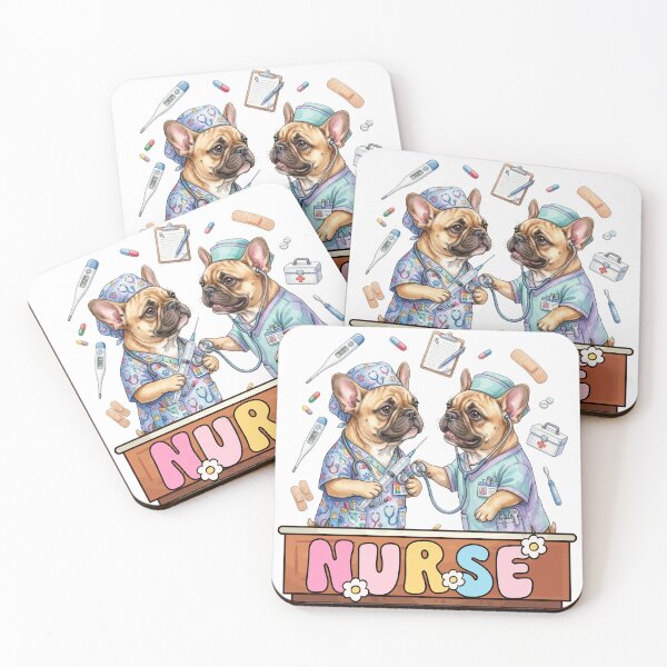 Item preview, Watercolor clipart images of adorable French bulldog nurses and medical elements designed and sold by VibranPalette.