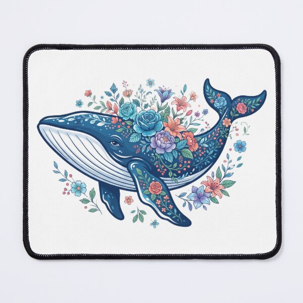 Item preview, Blue whale with flowers designed and sold by kidoramagic.