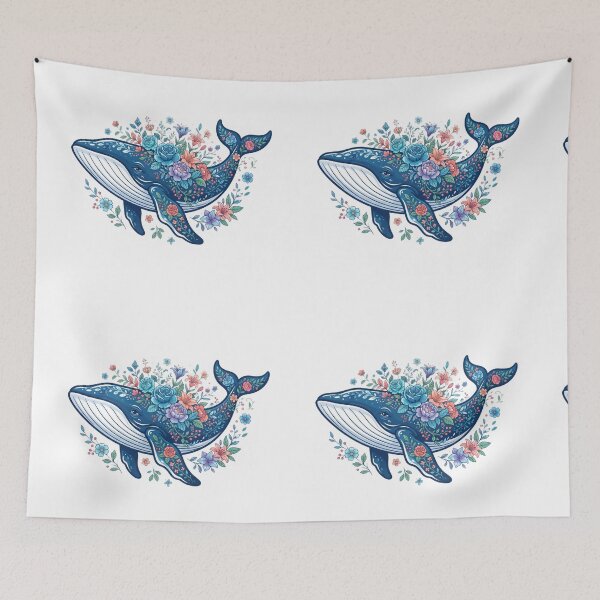 Item preview, Blue whale with flowers designed and sold by kidoramagic.