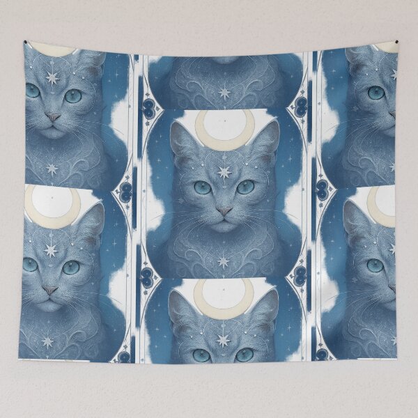 Item preview, Blue Celestial Cat Mystic Moon Spiritual Aesthetic Design designed and sold by Cat-astrophes.