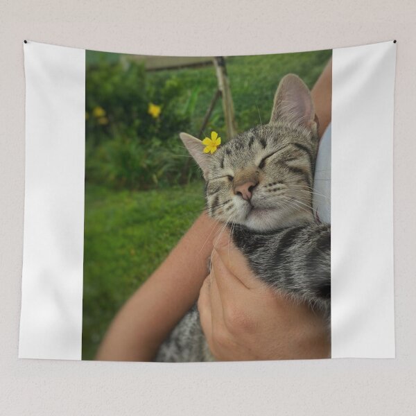 Item preview, Sleeping Tabby Kitten with Yellow Flower | Cute Cat Aesthetic designed and sold by Jesus-istheway.