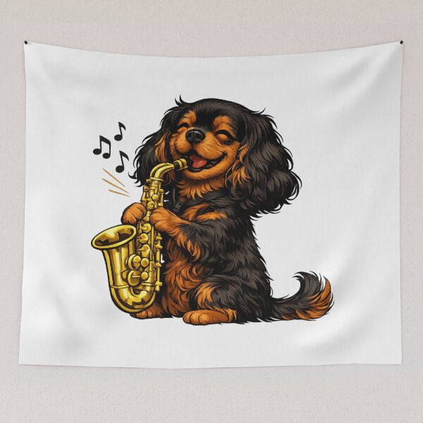 Item preview, Saxophone playing Black and Tan Cavalier designed and sold by SpottyRainbow.